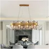 Lampade a sospensione Sala da pranzo di lusso Lampadario di cristallo Modern Rec Kitchen Island Led Hanging Lights Oro Living Cristal Light Drop Deli Dhhzp