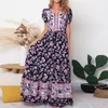 Sukienki swobodne damskie sukienka boho z krótkim rękawem v szyja kwiatowy nadruk etniczny vintage impreza maxi eleganckie vestidos panie letnie sundress