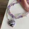 Anhänger Halsketten Korea Lila Unregelmäßige Stein Harz Gestreifte Liebe Herz Halskette Damen Sommer Vintage Trend Schmuck Charms