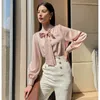 Blouses pour femmes élégant col blanc fan tempérament Sshirt femme 2023 printemps automne produit col montant nœud chemise à manches longues