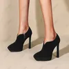 Olomm Décolleté fatti a mano da donna in pelle scamosciata Sexy Tacchi alti sottili Punta a punta Piuttosto viola Scarpe da festa nere Donna Plus Taglia USA 3-9.5