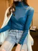 Women's TShirt Korean Fashion Mesh Women Blouses Solid Office Lady Shirt and Blouse Long Sleeve Blusas Largas Loose Womens Sexy Tops 230317