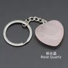 Natural Stone 30mm hjärtknappar Keychains Healing Crystal Rose Quartz Obsidian Red AgatEcar Decor Key Chain Keyholder