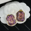 Stylish Purple Diamond Stud Gold Letter örhängen Kvinnor Designer Earthrops With Box Wedding Födelsedagsälskare gåva