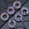 Pendentif Colliers Collier en cristal naturel Améthyste Fil d'enroulement Donut en forme de mode Minéral Aura Bijoux pour femmes ou hommes