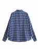 レディースブラウス2023ファッションレディース服シャツラペルカラー隠しボタンエレガントシャツ長袖女性幾何学的なプリントビンテージ