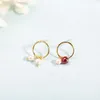 Stud Earrings S925 Silver Female Korean Version Of The Simple Circle Gold Asymmetrical Natural Pearl Garnet