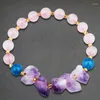 Strand HAWSON Bracelets en cristal rose Perles en pierre naturelle Bracelet en cristaux bleu violet avec corde élastique