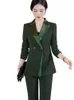 Damespakken Blazers Fashion Geel Green Black Women Pant Suit Office Ladies Business Work Wear 2 -delige set vrouwelijke lange mouwen blazer en broek 230320