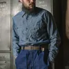 Mäns casual skjortor bronson usn selvedge chambray arbet skjorta marin långärmad verktyg skjorta blå 230320