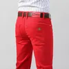 Herenjeans strekken Skinny Classy Style Business Fashion Pink Red Geel Slim Fit rechte denim broek Mannelijk merk 230320