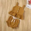 Vêtements Ensembles Baby Girls Shorts Bouton Bouton Small Sous-suspendeurs Lotus Leaf Hem Top Fashion Fashion Stretch Breches