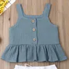 Vêtements Ensembles Baby Girls Shorts Bouton Bouton Small Sous-suspendeurs Lotus Leaf Hem Top Fashion Fashion Stretch Breches