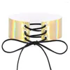 Choker Retro Personality Exaggerated Laser Wide Leather Soft Velvet Lanyard Band Hollow-out Sexy Adjustment Black Rope Neck Collar