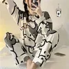 女性用スリープウェアカウプリントパジャマ2ピースセット秋のピジャマ女性コットンかわいい家庭服パジャマスリープウェア日本語スタイルカワイイ230317