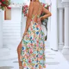 Vestidos casuais chifirena backless halter vestido longo para mulheres com estampa floral com estampa floral de flaghett de mangas