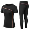 Yoga kläder Yoga Set Quick Dry 2 Piece Kvinnlig kortärmad långa byxor utomhus sportkläder fitness kostym plus size sport outfit för kvinna 230317