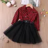 Girl's Dresses Humor Bear Girls Long Sleeve Princess Dress Plaids Party Tutu Dress Patchwork Party Pageant Holiday Dresses Christmas Clothes 230320