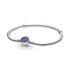 Sparkling Blue Disc Clasp Snake Chain Bracelet for Pandora Real Sterling Silver Hand chain Party Jewelry For Women Girlfriend Gift Charm Bracelets with Original Box