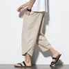 Pantaloni da uomo Summr stile cinese cotone lino Harem streetwear traspirante spiaggia maschile casual pantaloni al polpaccio 230317