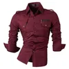Mäns avslappnade skjortor Jeansian Men's Casual Dress Shirts Fashion Desinger Stylish Long Sleeve 8371 Winered 230317