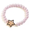 Strand KOMi Handmade Bracelet Elastic Rope Glass Beads Imitation Pearl Geometric Five Pointed Star Hollow Flower Pendant Ladies Jewelry