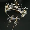 Headpieces Romantic Pearl Bridal Crown Hair Accessories Wedding Jewery Sets Tiara Earings Headpiece Pageant Party Crowns 7