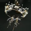 Headpieces Romantic Pearl Bridal Crown Hair Accessories Wedding Jewery Set Tiara Earings Headpiece Pageant Party Crowns 7