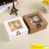 Cupcake Boxes Emply Clear Window Creative Kraft Brown White Muffin Packaging Box DHL FedEx Fast Shipping