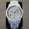 Nouveau jour Date montre pour hommes luxe plein diamant argent Quartz montre-bracelet Hip Hop glacé étanche montres livraison directe