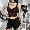 Damestanks Camis Goth Cross Print Lace Bodycon Crop Tops Camis Sexy Y2K Aesthetic Black Red Basic Corset Tank Top Zomerkleding voor vrouwen Girls 230320