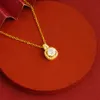 Boucles d'oreilles en forme de chaîne pour femmes, pendentif, bague ronde, CZ Halo Brillant, véritable or jaune 18 carats, bijoux à la mode, cadeau
