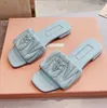 Designer Damen Hausschuhe Sandalen miu Fashion Wrinkle Flache Slides Flip Flops Sommer Echtes Leder Outdoor Loafer Strandschuhe