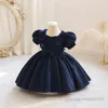 Ins Baby Girls Birthday Party Suknie kulkowe Dzieci Falbala Lapel Puff Sleeve Bels Pas Księżniczka Sukienka Dzieci