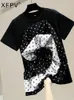 T-Shirt Femme XFPV Femmes Pli Irrégulier Tridimensionnel Fleur Décoration Col Rond Y2k T-shirts Top Dames Doux Corée Été SM2989 230320