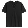 T-shirts Hommes t-shirts Enjeolon Chemise Hommes D'été À Manches Courtes Col En V Coton Bouton Solide Mode Décontractée Mâle Top Tee Plus La Taille 3xl T8835uvm2