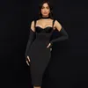 Casual Dresses Mesh Verbandkleid 2023 Frauen Sexy Lila Langarm Bodycon Herbst Winter Damen Elegante Midi Weihnachtsfeier