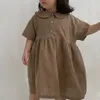 女の子のドレス夏の幼児の子供の女の子のカジュアルドレス服ソリッドカラーコットンリネンルーズプリンセスドレス230320