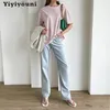 T-Shirt Femme Yiyiyouni Tricoté Basique Rayé T-Shirts Femmes D'été À Manches Courtes Casual Tops Femme Confortable Lâche Coton T-shirts Harajuku Chemise 230320