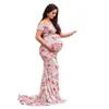 Moderskapsklänningar lång kjol mode sexig kors vneck kort ärm Po skytte props graviditet sommar 230320
