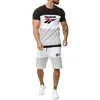Herrspårar Herrmode Bodybuilding Randiga spårsättningar Summer Casual Cool Short Sleeve Print Sports Streetwear Graphic T-Shirt Shorts Set 230320