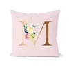 Pillow Rose Gold Pink English Alphabet Cover Floral Letters Pillowcase Livingroom Sofa Couch Bed Decorative Pillows