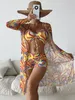 Damen-Badebekleidung, 3-teiliges Bikini-Set, sexy Damen-Badebekleidung mit hoher Taille, langärmeliger Badeanzug, Sommer-Push-Up-Strandkleidung, Badeanzug 230317
