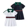 Baby Girls Princess Dresses Summer Kids Short Sleeve Dress Turn-Down Collar Children Striped Skirts Child Skirt