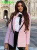 بدلات المرأة بليزرز T Moda Women Elegant Pink Pink Twhedted Blazer Blazer Long Sleeve Coats Coats Fashion Streetwear Tops 230320