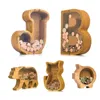 Objets décoratifs Figurines 26 lettres Tirelire en bois avec nom autocollant personnalisé tirelire en verre transparent pour enfants enfants cadeau décoration de la maison 230320