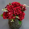 Decorative Flowers Silk MaRose Bouquet Simulation Indoor And Outdoor Decor Plant Champagne Flower Artificial Roses Wedding Decoration