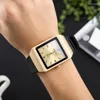 Wristwatches Womage Men Watches Fashion Rectangle Gold Mens Silicone Band Quartz Relogio Masculino Horloge Heren