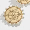 Kolczyki stadnonowe vintage perłowe monety dla kobiet duże geometryczne okrągłe koło Party Bankiet broch Akcesoria ulży