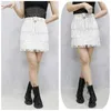 Skirts Heavy Drilling Rhinestones Fringed Skirt with Belt Womens High Waist Mti Layer Short Cake